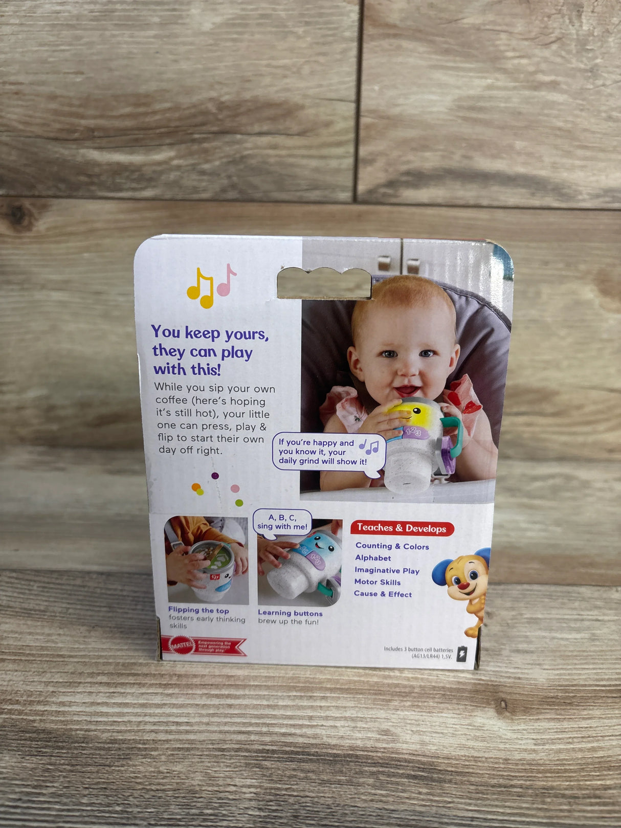 NEW Fisher Price Laugh & Learn Wake Up Coffee Mug Grey