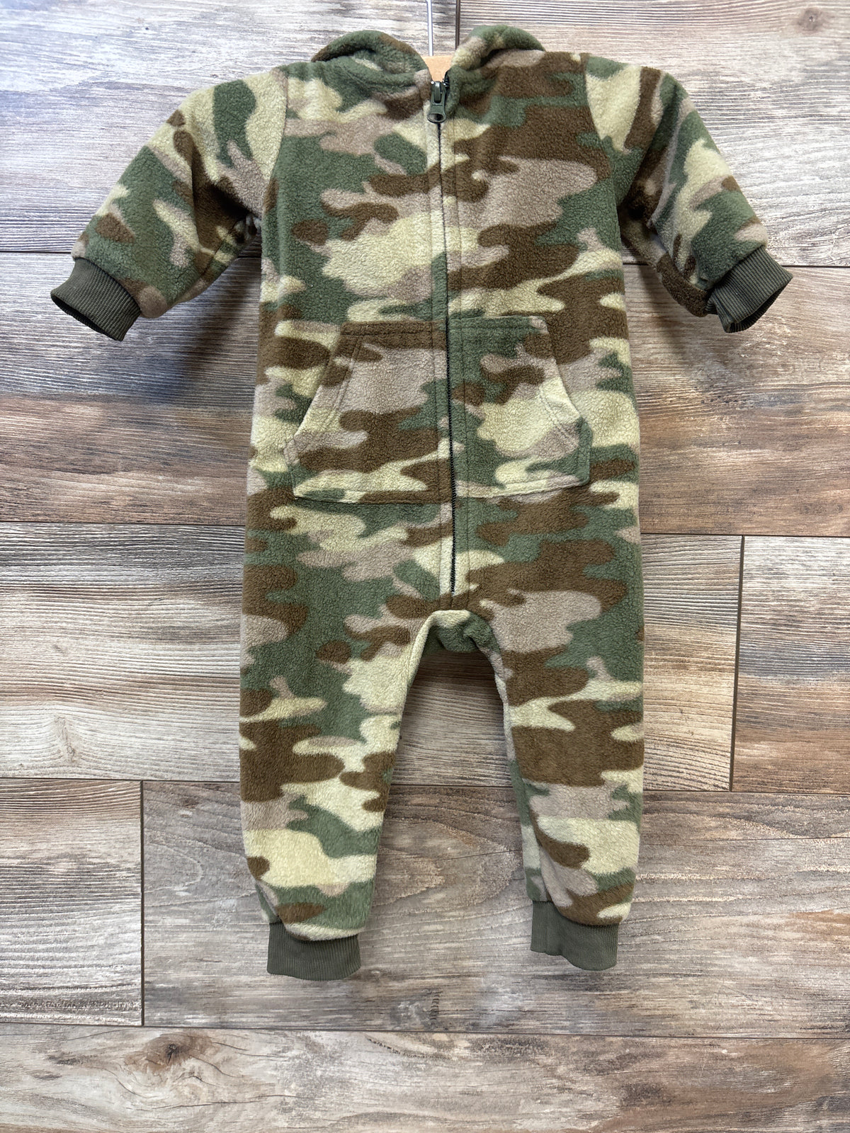 Camo Hooded Fleece Coverall Green sz 6m