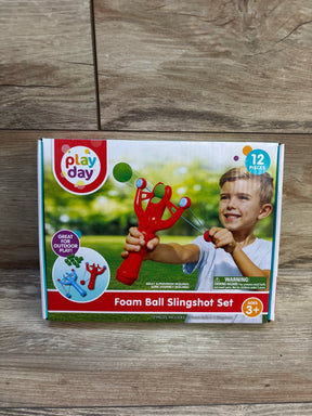 Foam ball slingshot set for kids ages 3 and up, outdoor toy with red and blue slingshots