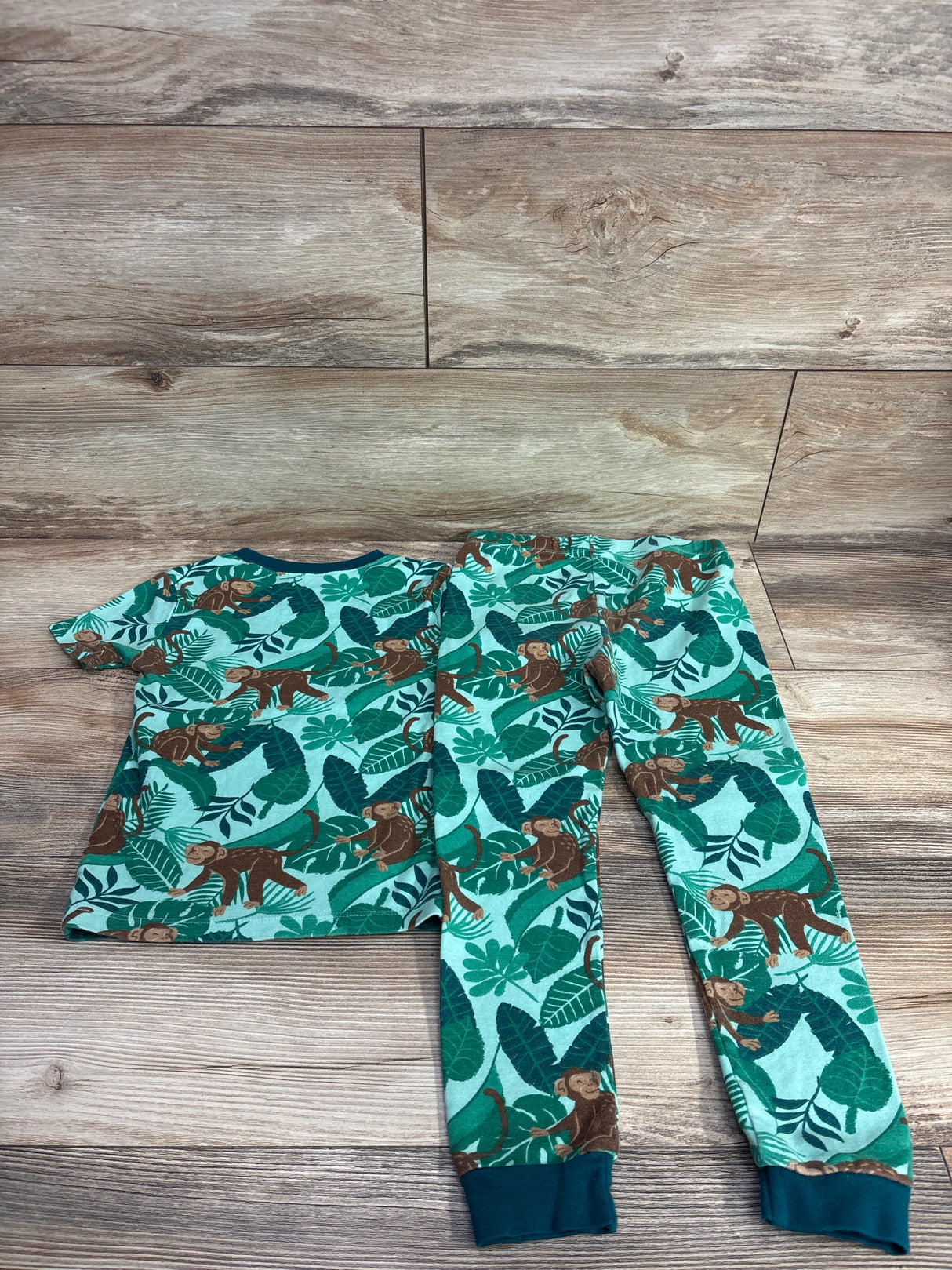 Member's Mark 2pc Organic Monkey Pajamas Green sz 5T