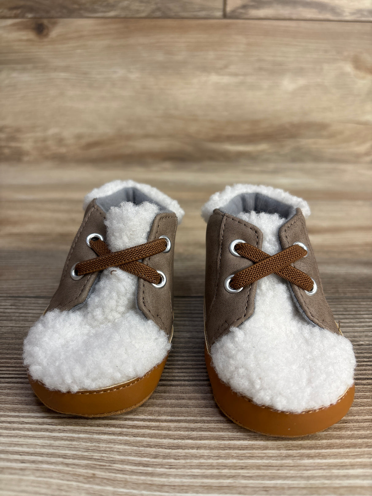 Cat & Jack Sherpa High-Top Crib Shoes Brown sz 3-4c