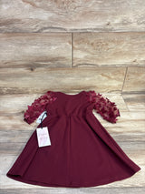 NEW Poppies & Roses Butterfly Tulle Sleeve Dress Maroon sz 5T