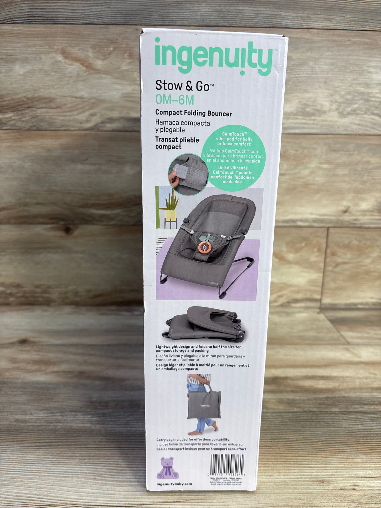 NEW Ingenuity Stow & Go Compact Folding Baby Bouncer and Rocker in Gray