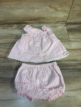 Little Me 2pc Striped Seersucker Embroidered Top & Shorts Set Pink sz 6m