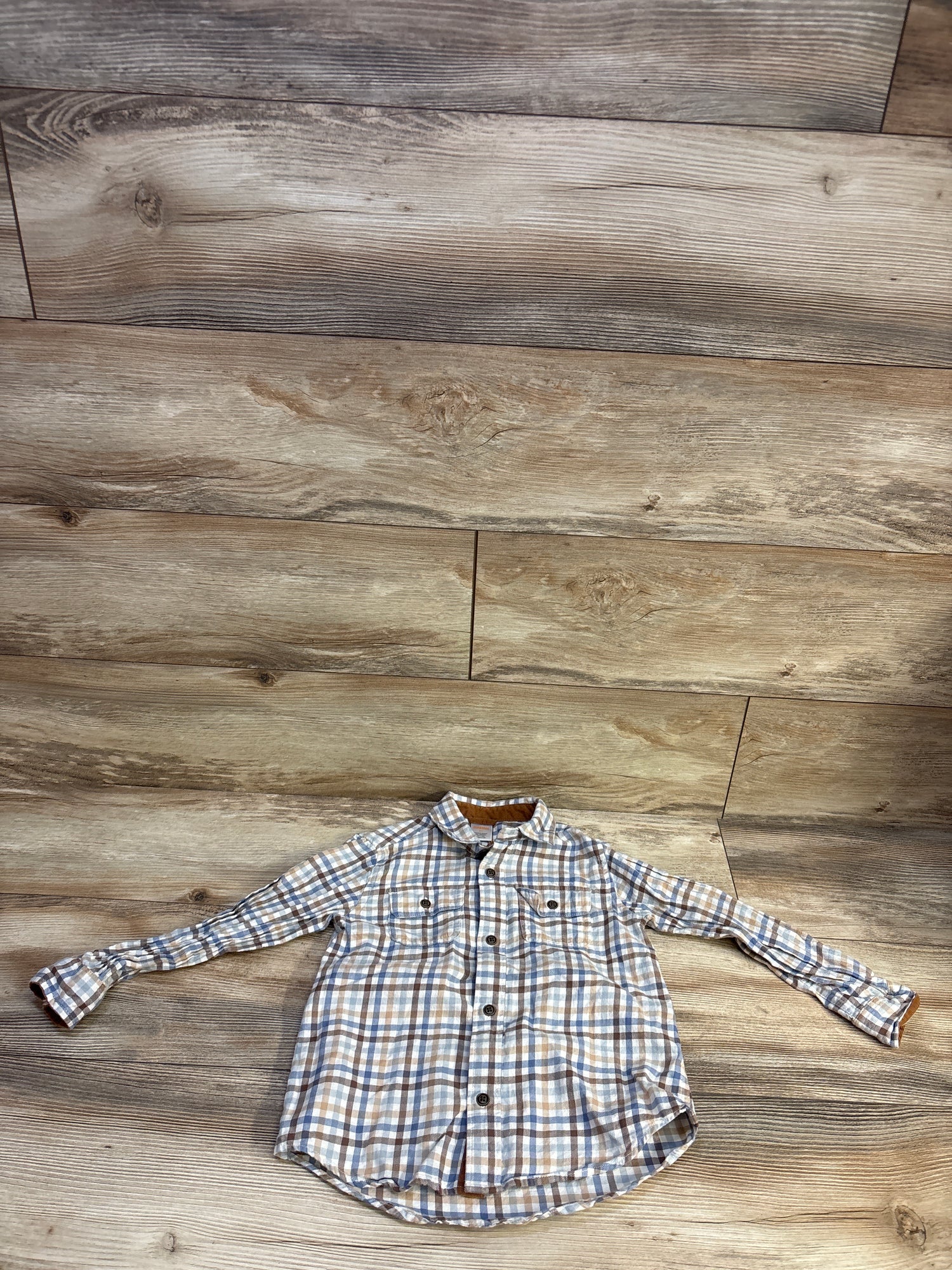 Gymboree Plaid Button-Up Flannel Tan sz 5T