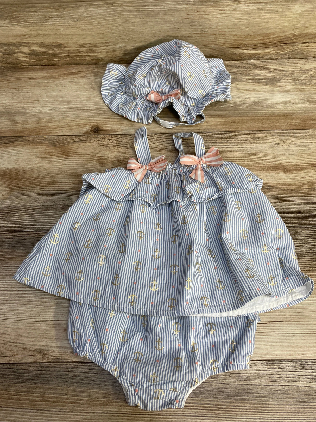 Tommy Bahama 3pc Striped Top + Bloomers + Hat Blue sz 12m - Me n Mommy To Be