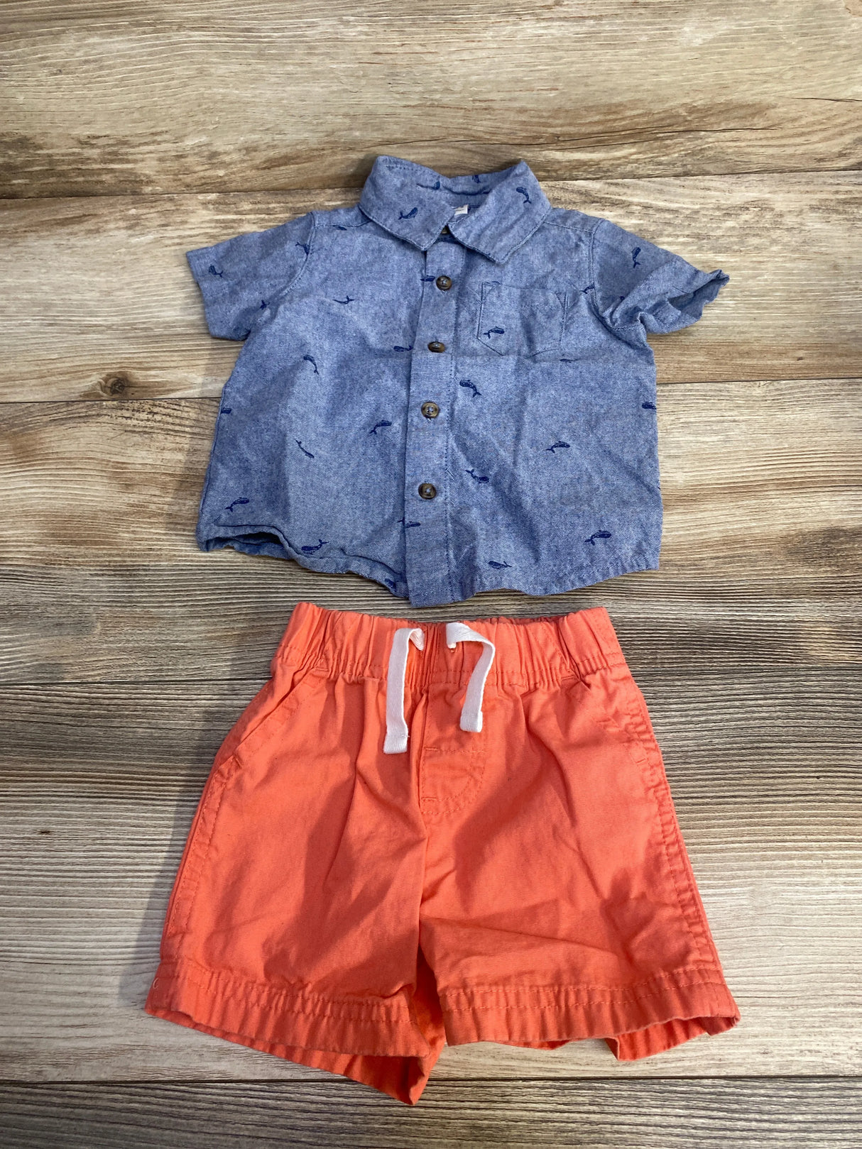 Just One You 2pc Chambray Button Up Shirt & Shorts Blue sz 9m