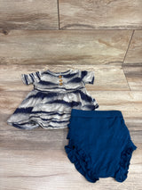 Posh P. 2pc Bamboo Henley Dress & Ruffled Bummies Set Blue sz 12-18m