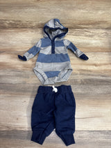 Carter's 2pc Striped Hooded Henley Trim Bodysuit & Bottoms Set Blue sz Newborn