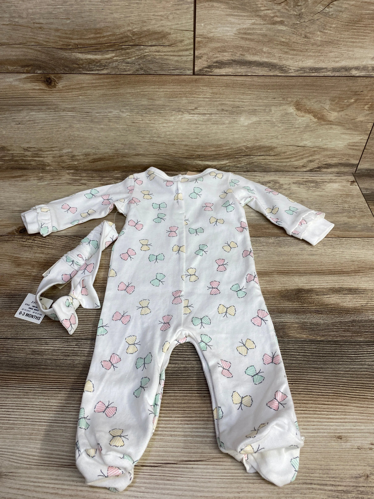 NEW First Impressions 2pc Butterfly Footed Coverall & Head Piece White sz 0-3m