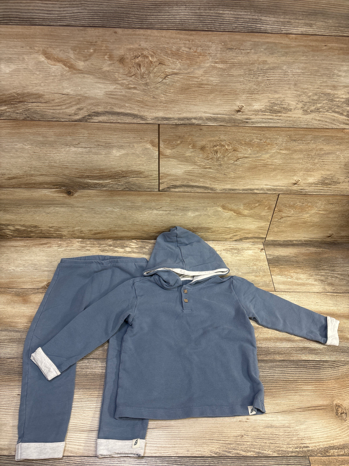 Easy Peasy Organic 2pc Henley Hooded Sweatshirt & Pants Set Blue sz 24m
