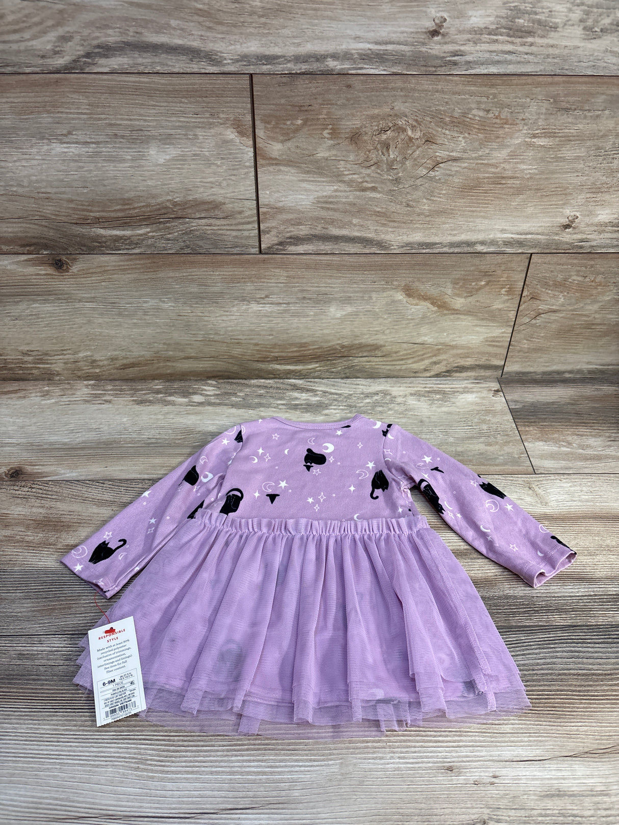 NEW Cat & Jack Halloween Cat Witch Long Sleeve Tulle Dress Purple sz 6-9m