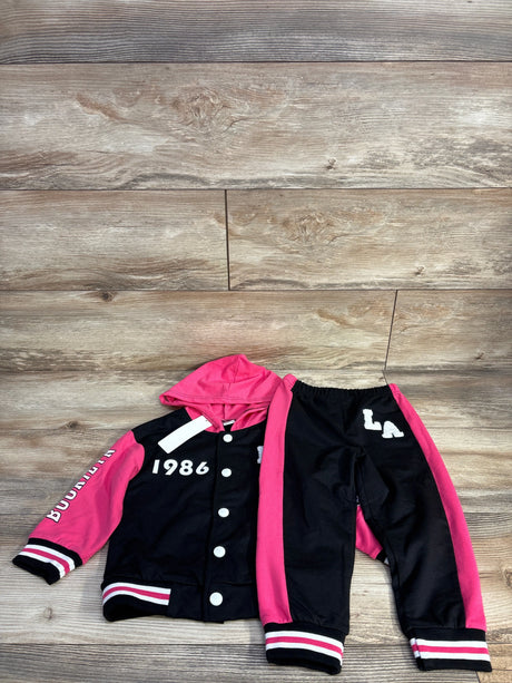 NEW Shein 2pc Hooded Jacket & Joggers Black/Pink sz 2-3T - Me n Mommy To Be