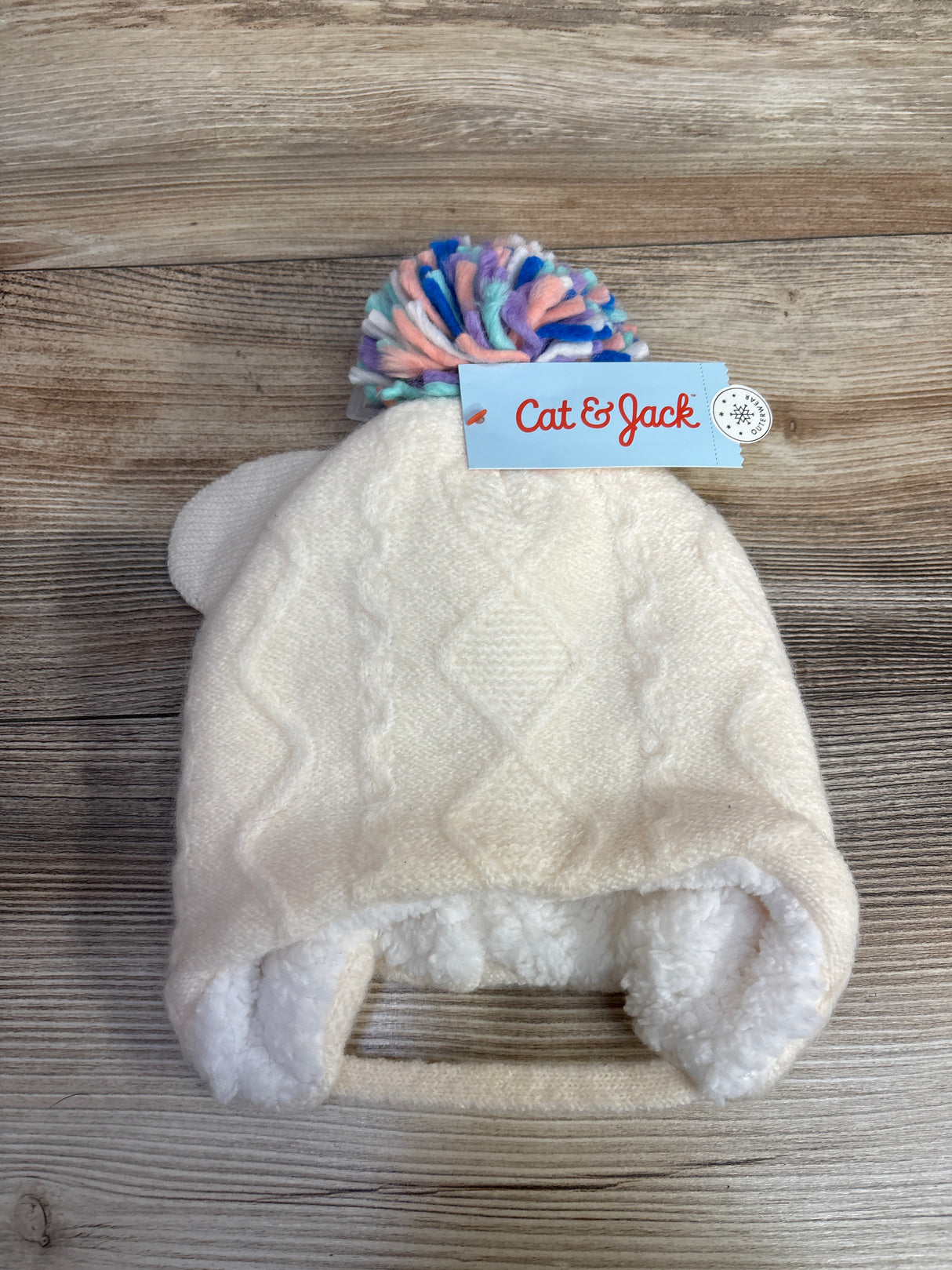 NEW Cat & Jack Winter Hat & Mittens 2pc Set White sz  6-12m
