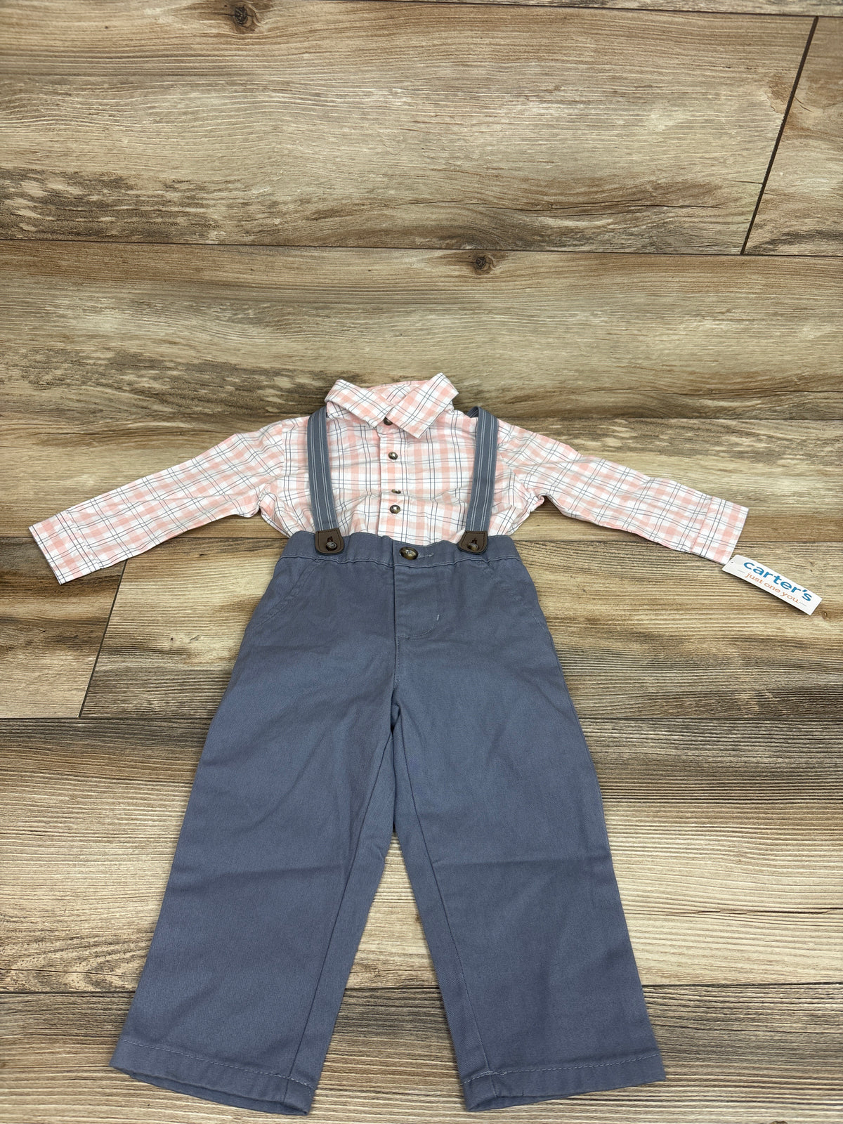 NEW Just One You 4pc Plaid Suspender Set Pink sz 12m