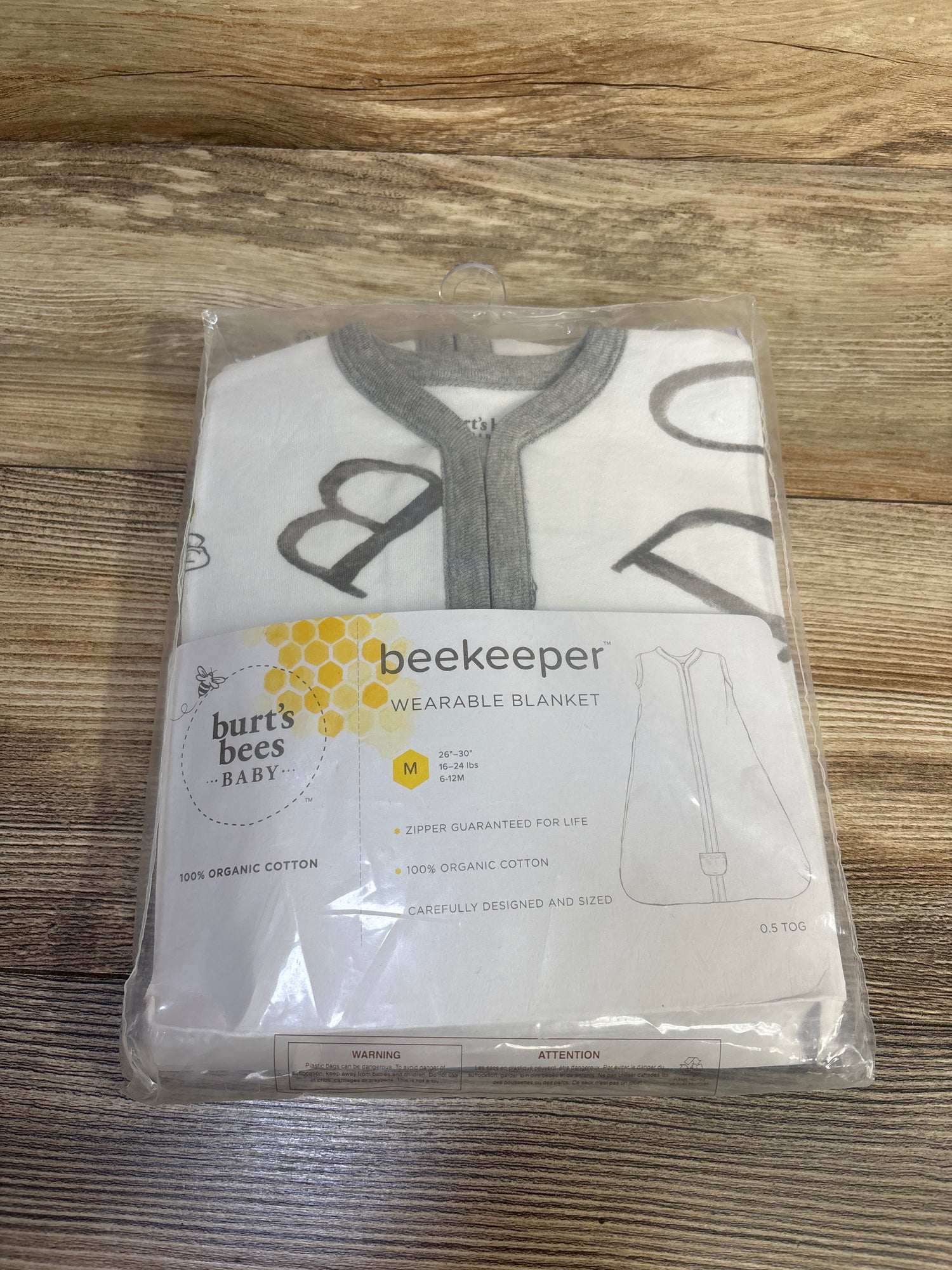 NEW Burt's Bees Baby Beekeeper Wearable Blanket White sz Medium/6-12m