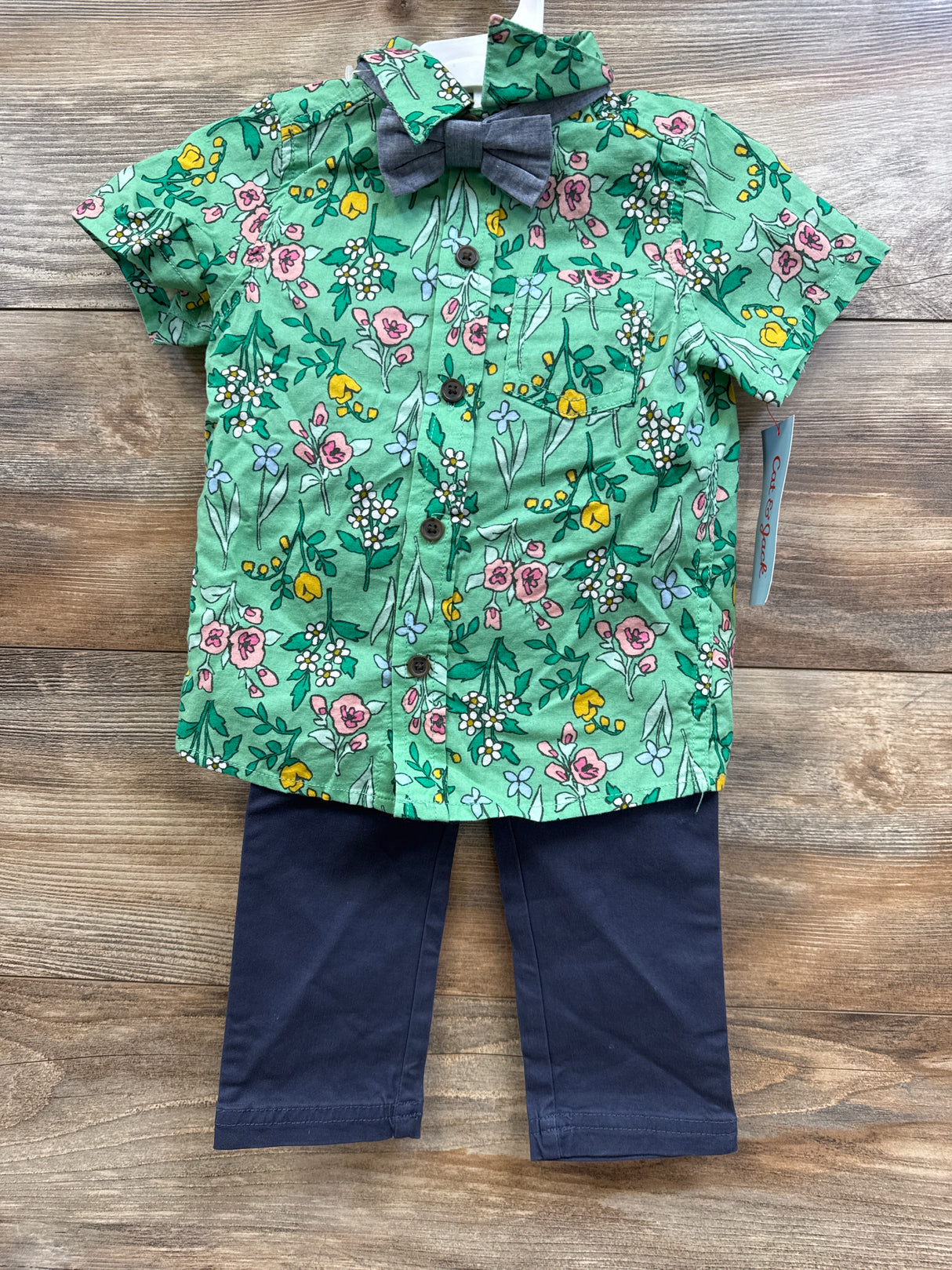 NEW Cat & Jack 3pc Floral Button-Up Set Green sz 18m