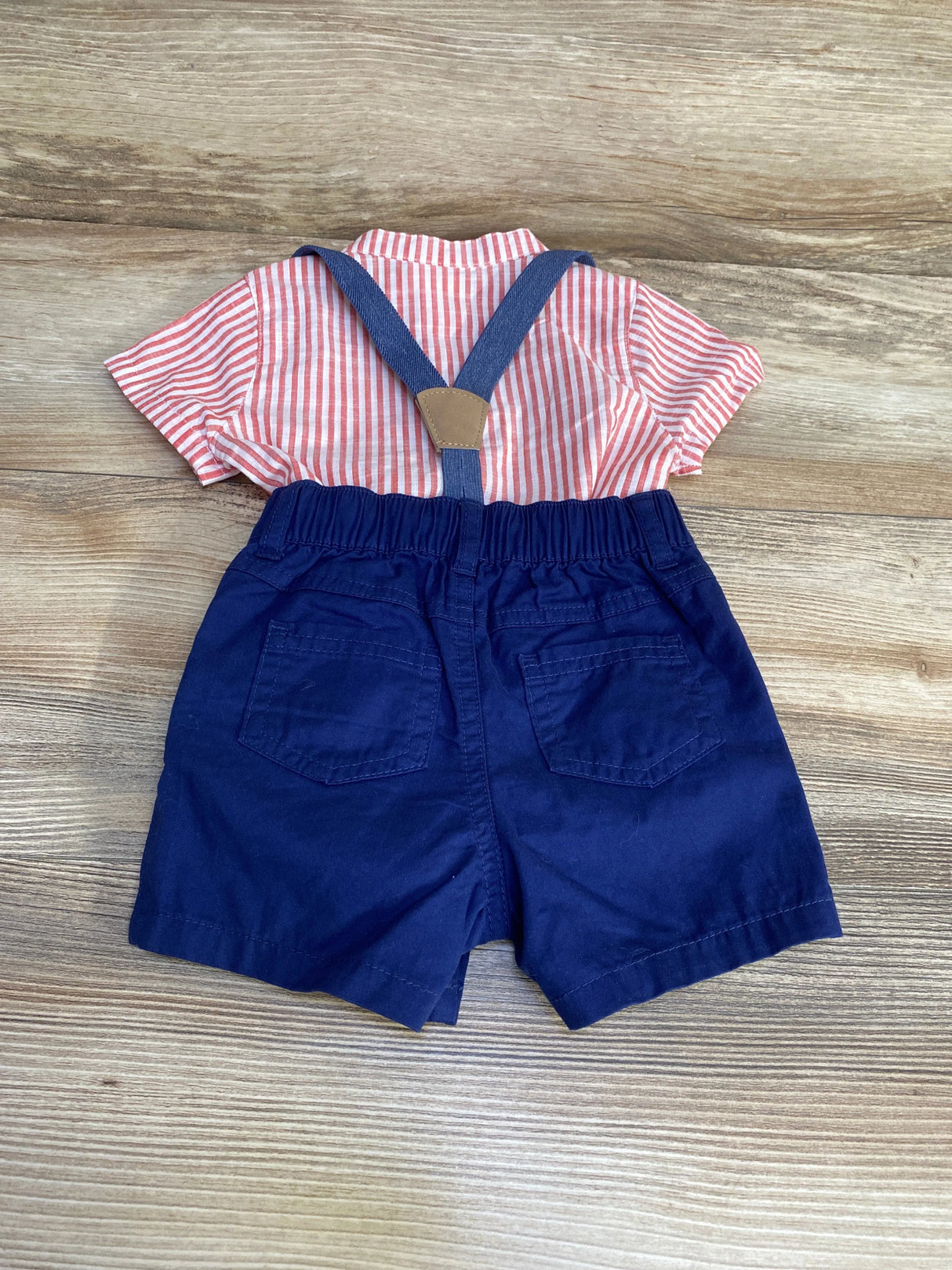 Cat & Jack 2pc Striped Bodysuit & Short Suspender Set Red sz 6-9m