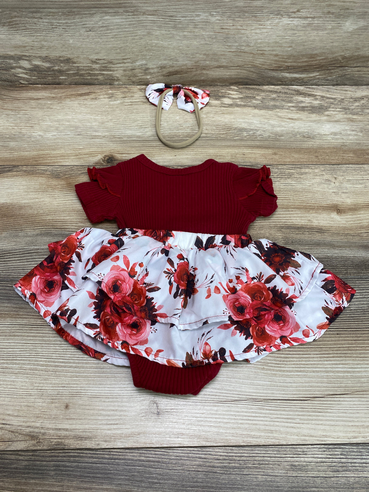 2pc I Got It From My Mama Bodysuit & Headband Red sz 3-6m