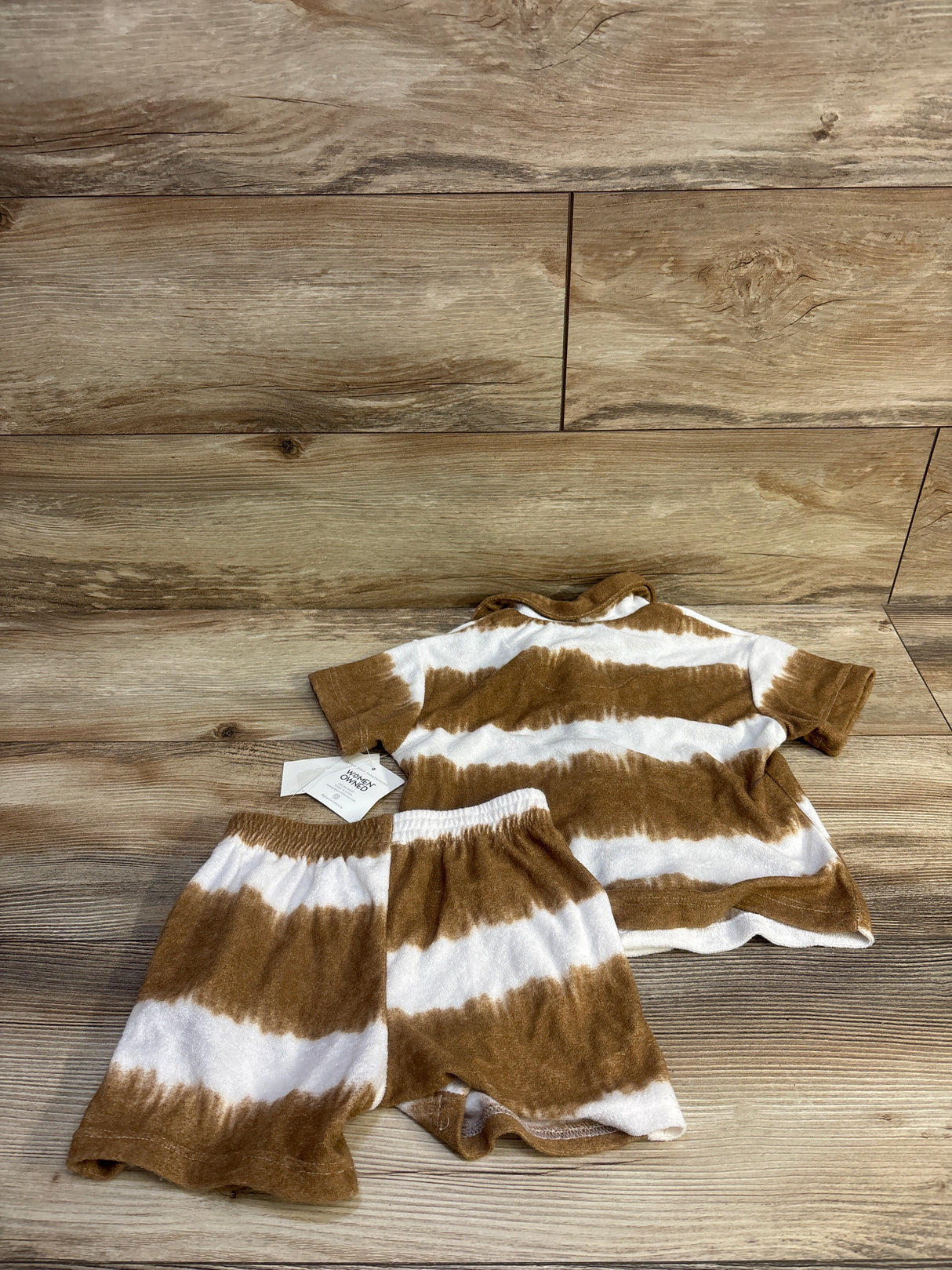 NEW Grayson Mini 2pc Textured Woven Shirt & Shorts Set Brown sz 3T