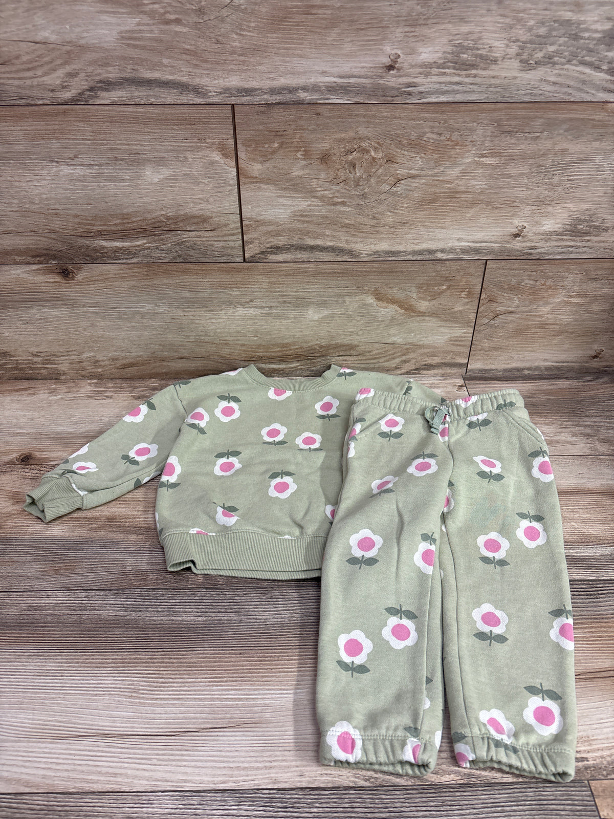 Cat & Jack 2pc Floral Pullover Sweatshirt & Joggers Set Green sz 2T