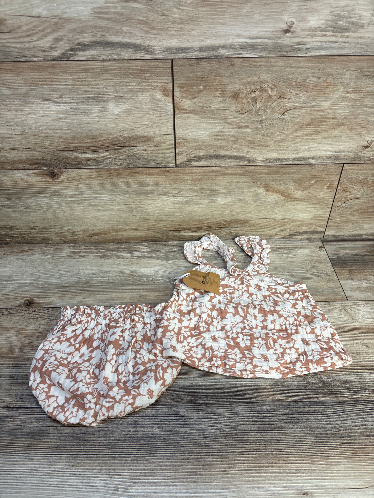 NEW Grayson Collective 2pc Floral Gauze Top & Bottoms Set Peach Blush sz 3-6m