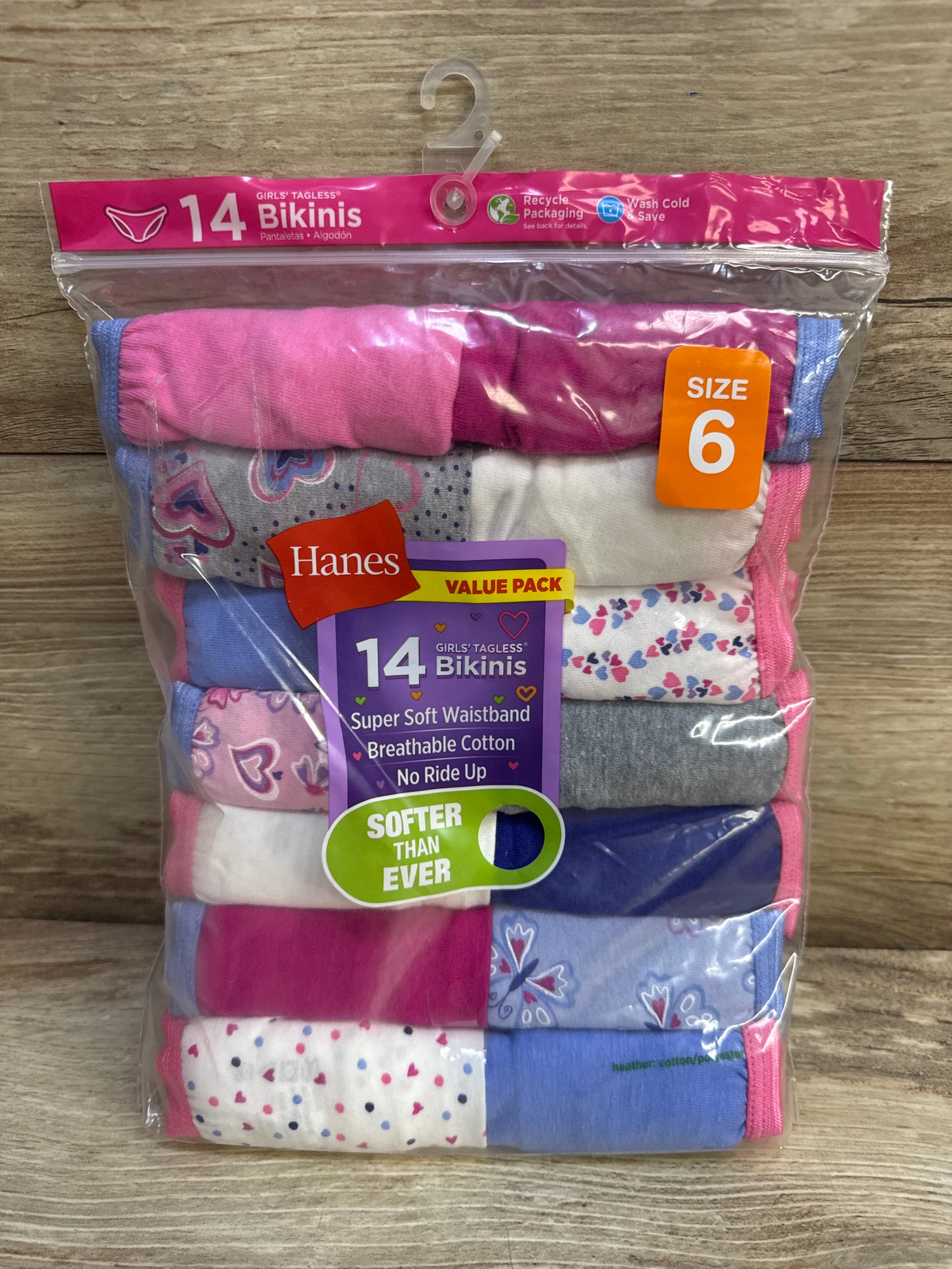 NEW Hanes Girls' Tagless Bikinis 14pk sz 6
