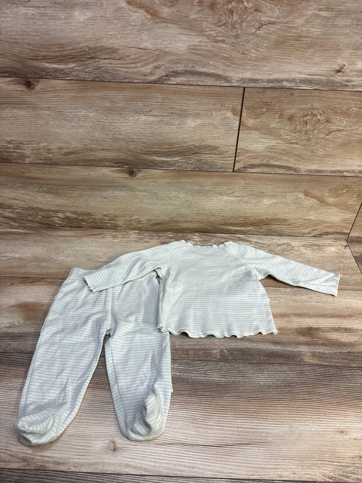 Oliver & Rain 2pc Striped Shirt & Footed Pants Set Blue sz 9m