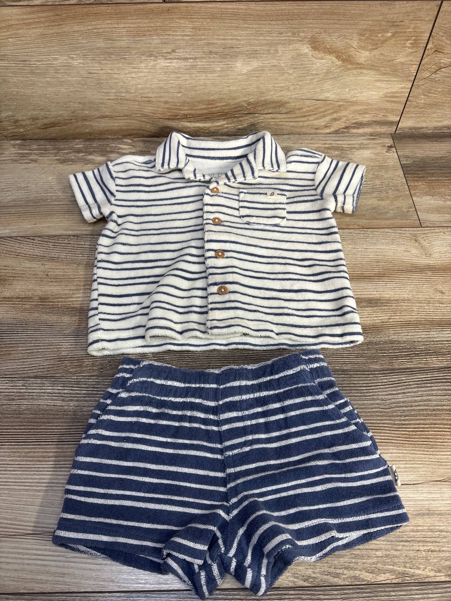 Easy Peasy 2pc Striped Terry Cloth Button-Up Shirt & Shorts Set White sz 6-9m
