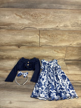 3pc Floral Dress & Button Front Cardigan Set Blue sz 18-24m