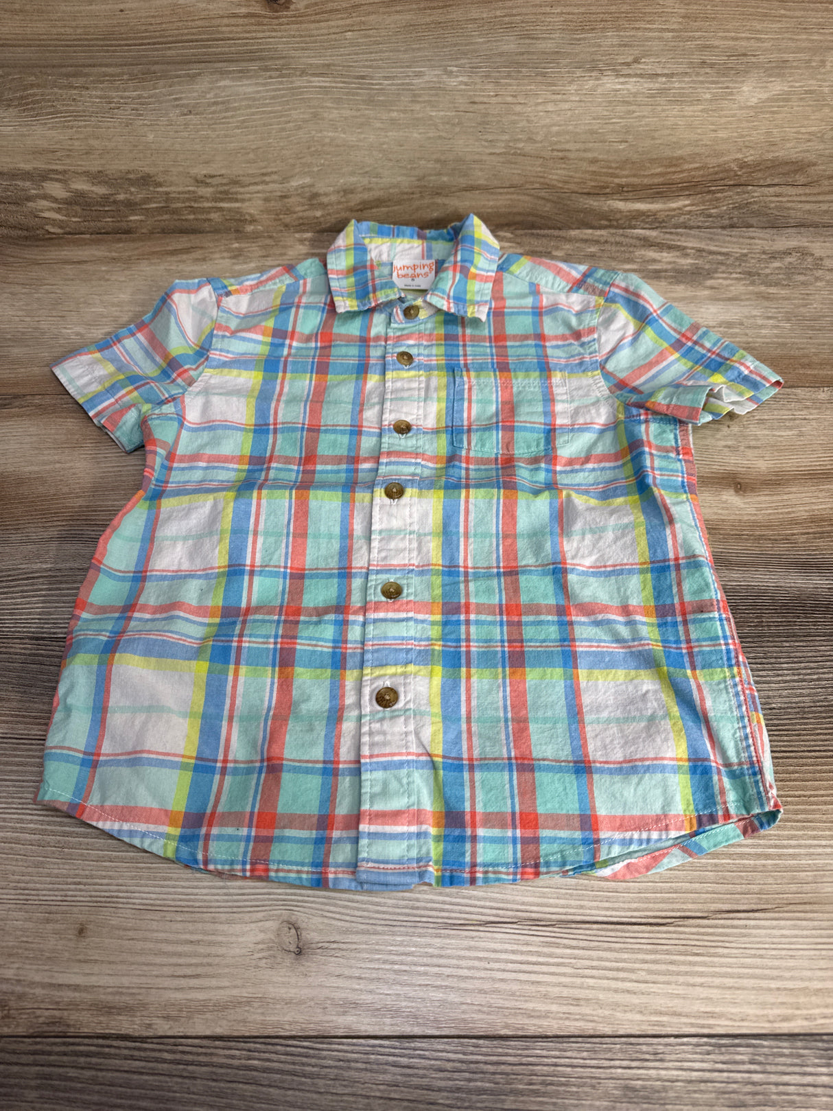 Jumping Beans Plaid Button-Up Shirt Mint sz 5T