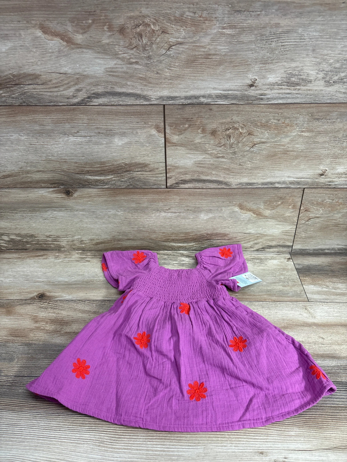NEW Cat & Jack Floral Embroidered Short Sleeve Dress Purple sz 12m