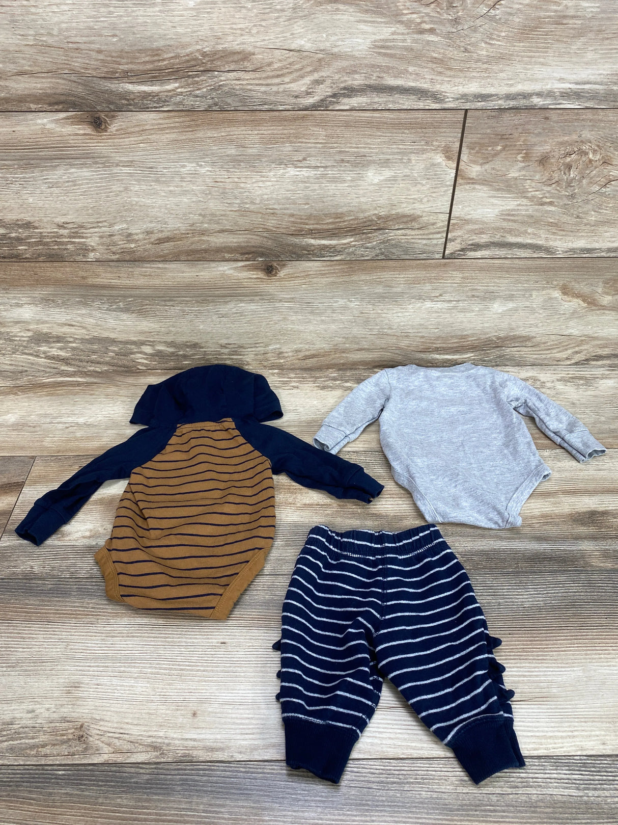 Carter's 3pc Hooded Dino Striped Bodysuit Set Navy/Brown sz 3m