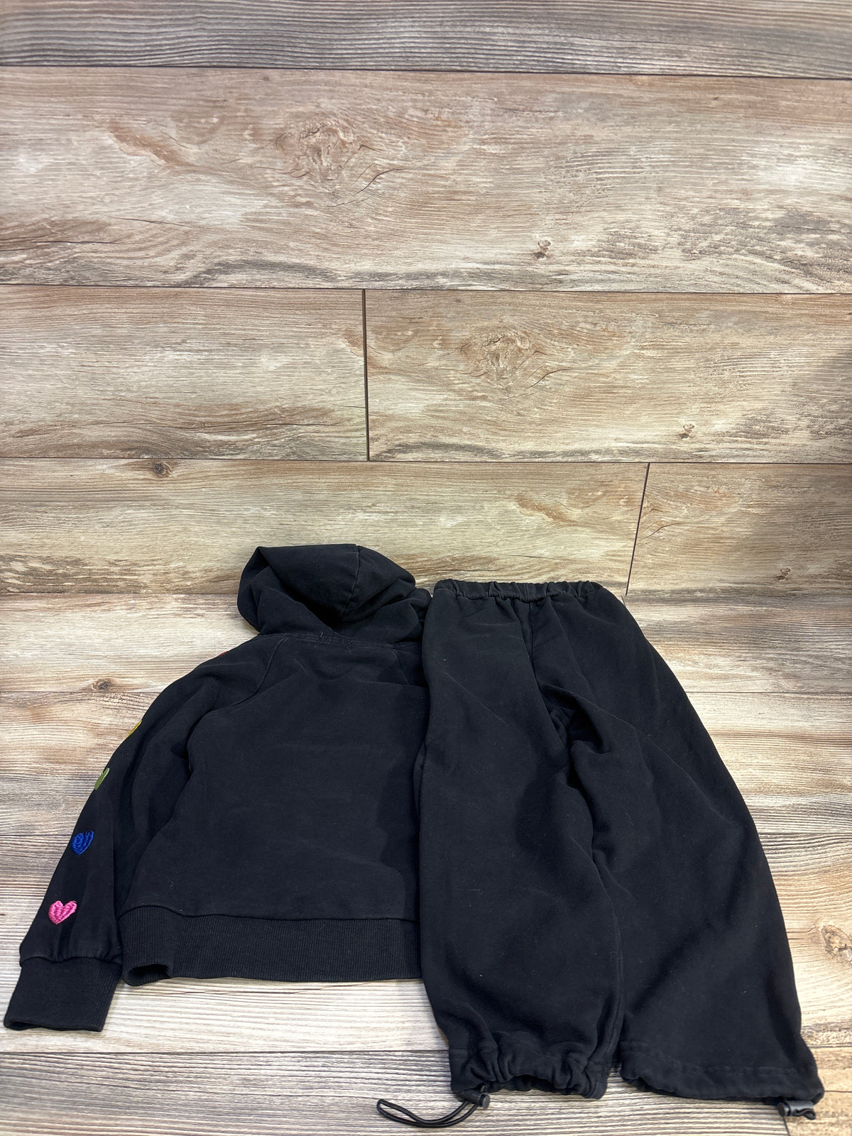 Lola + The Boys 2pc Rainbow Heart Hoodie & Joggers Set Black sz 4T*