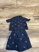 H&M 2pc Gauze Button Up Shirt & Shorts Set Navy sz 12m