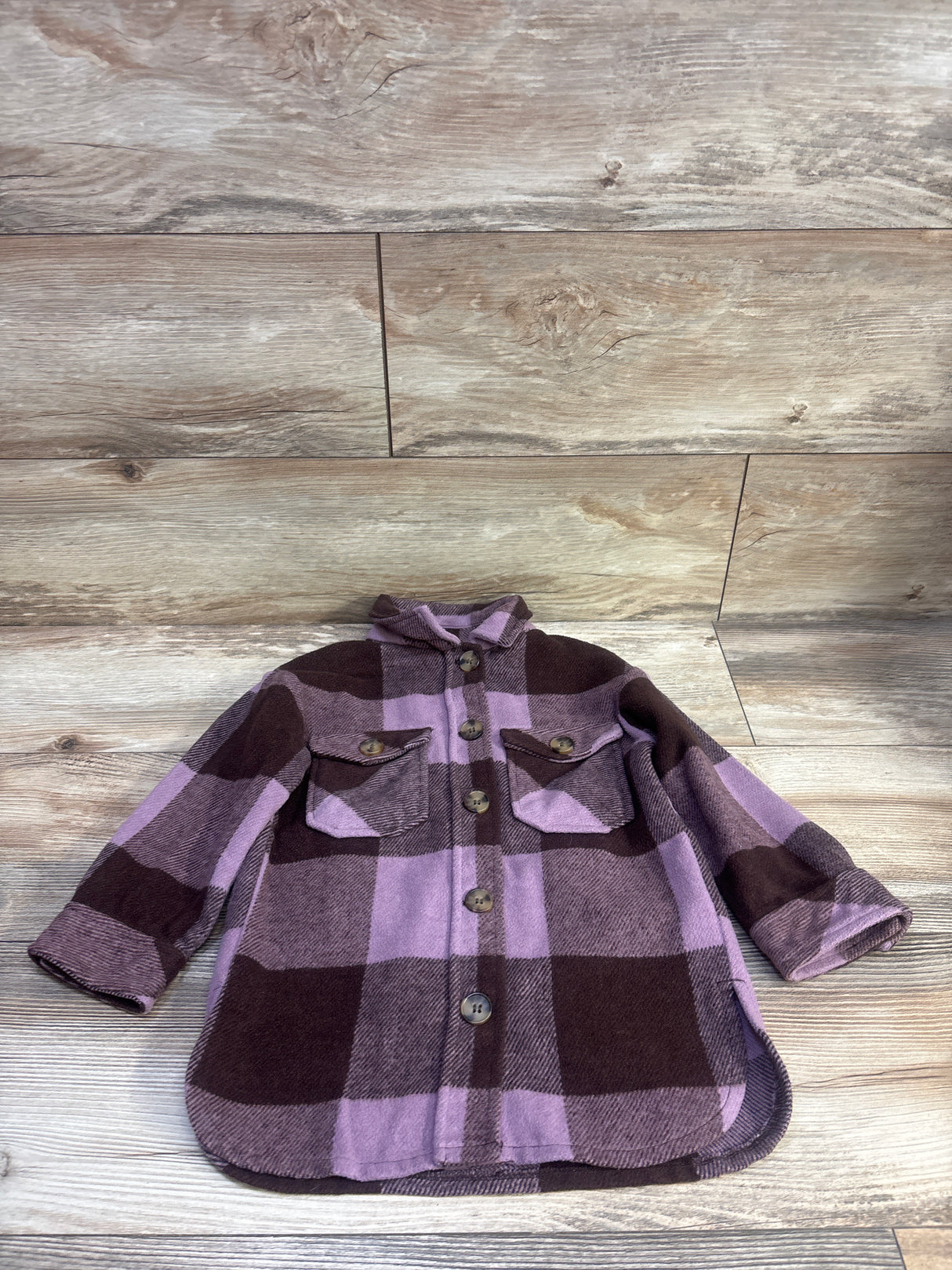 H&M Plaid Button-Up Shacket Brown sz 5T