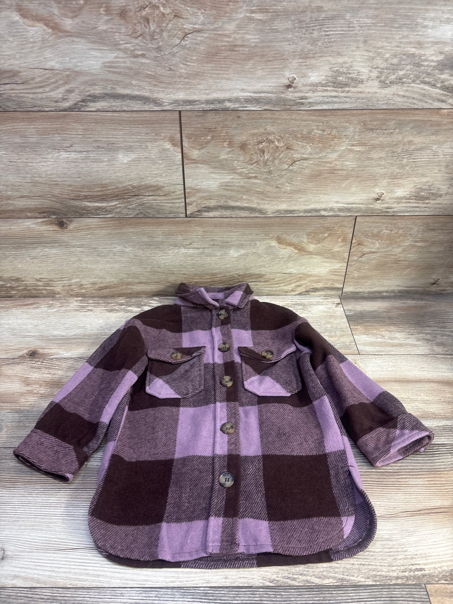 H&M Plaid Button-Up Shacket Brown sz 5T