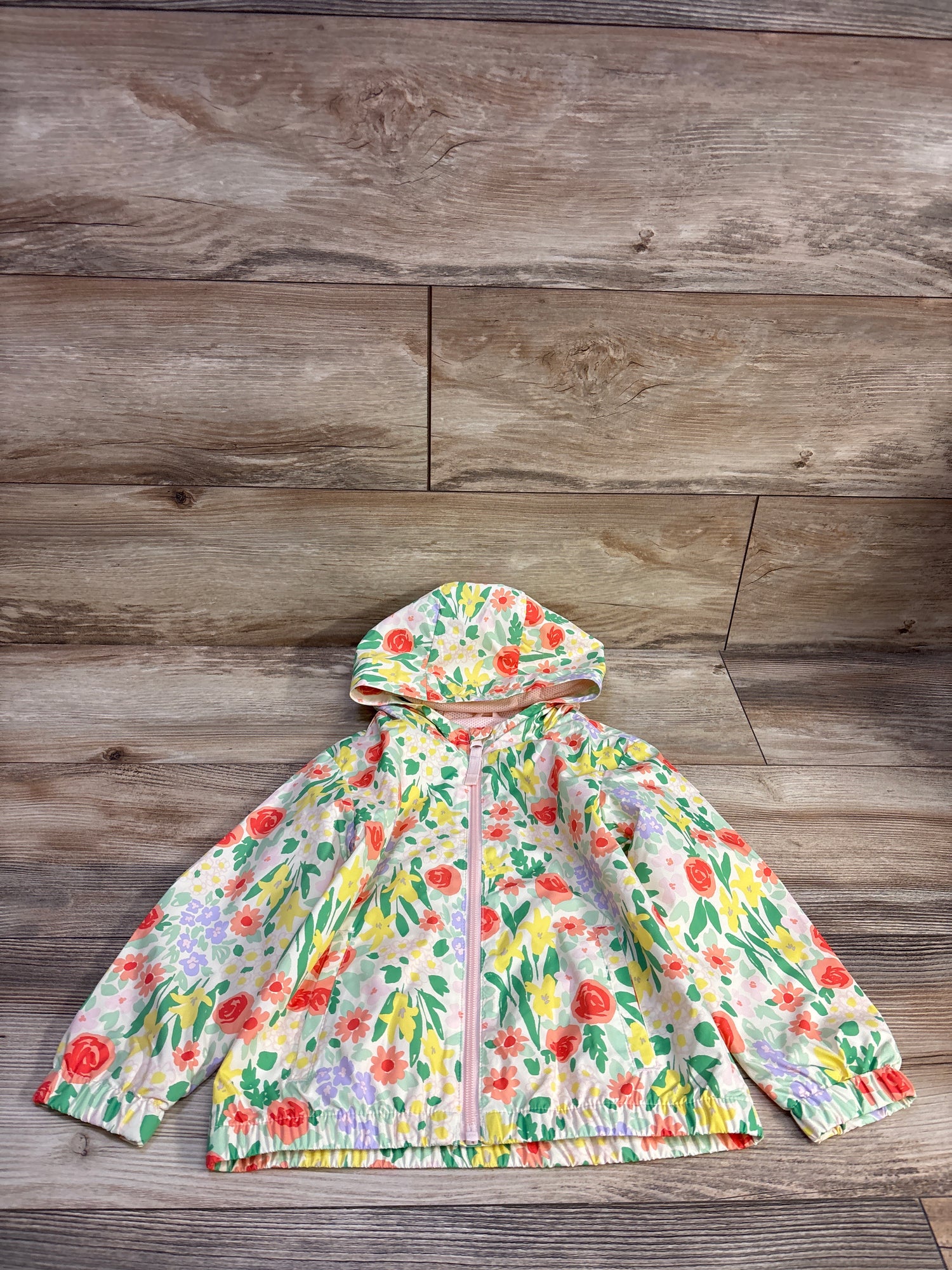 Cat & Jack Floral Windbreaker Jacket Ivory sz 4T