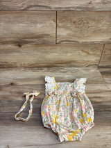 Happily Grey 2pc Lemon Print Bubble Romper & Headband Set White sz 6/9m