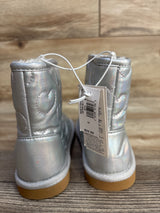 NEW Old Navy Faux-Fur Lined Metallic Quilted Boots, Silver sz 10c