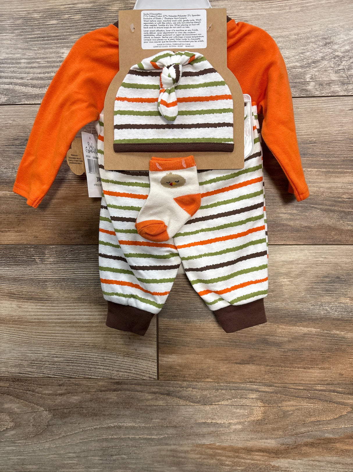 NEW Baby Essentials 4pc Totally Stuffed Bodysuit Set Orange sz 3m