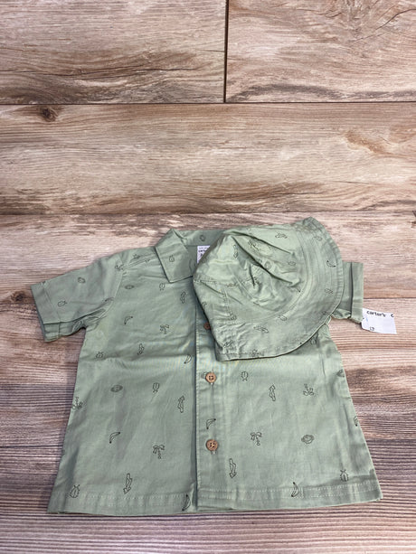 NEW Carter's 2pc Button Up Shirt & Hat Green sz 24m - Me n Mommy To Be
