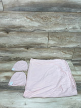 Ely's & Co. Cotton Knit Jersey Swaddle Blanket and 2 Beanies Blush Pink Newborn