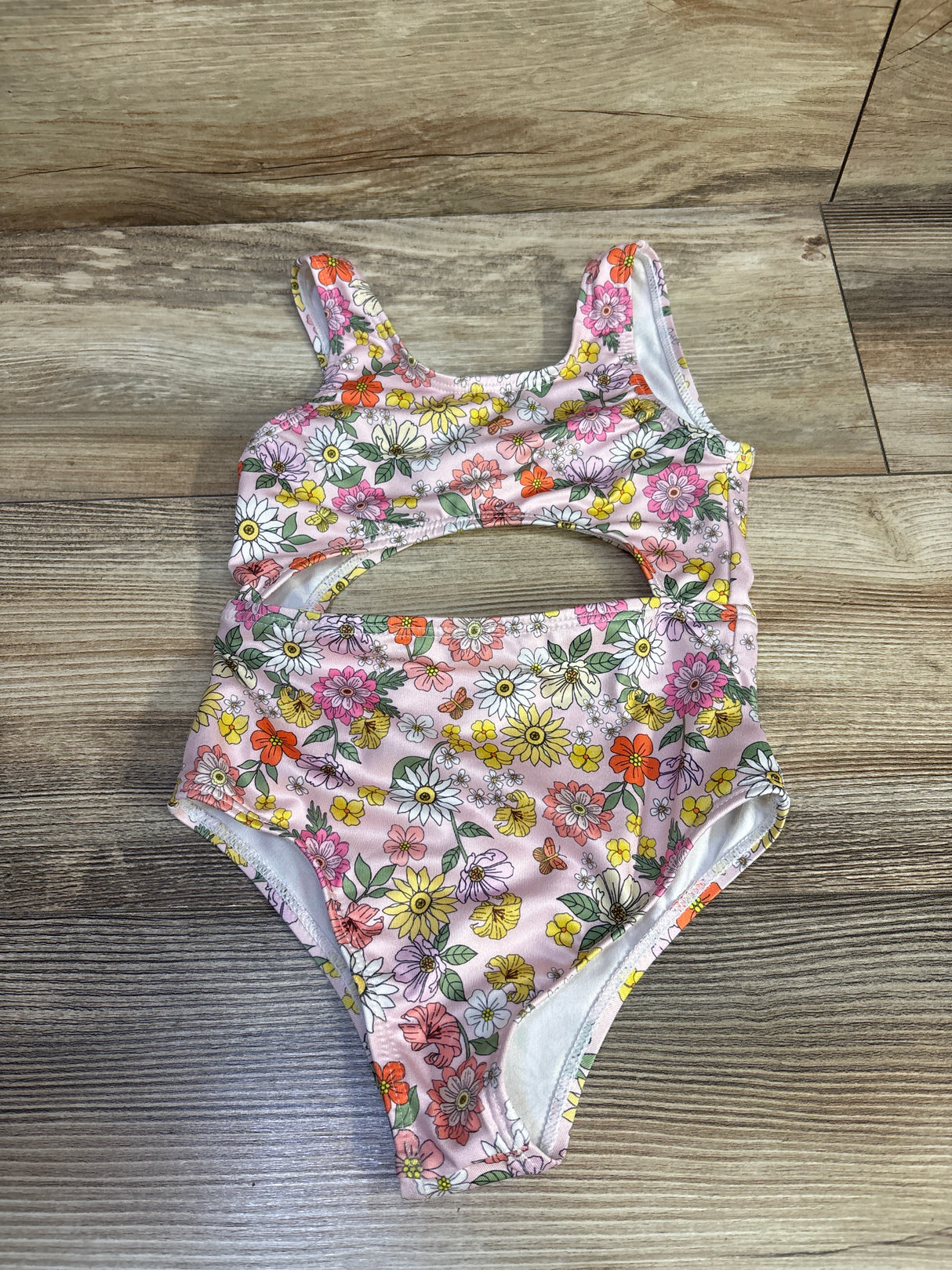 Shein 1pc Cut-Out Floral Swimsuit Pink sz 18-24m