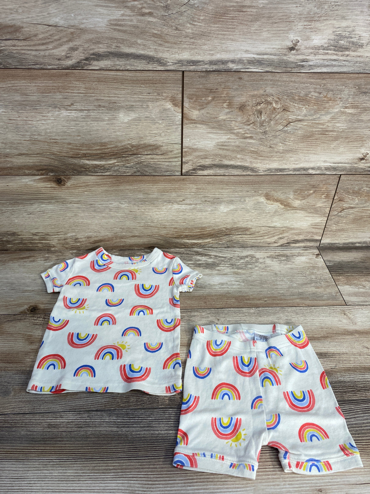 Baby Gap 2pc Rainbow Shirt & Shorts Set Cream sz 18-24m
