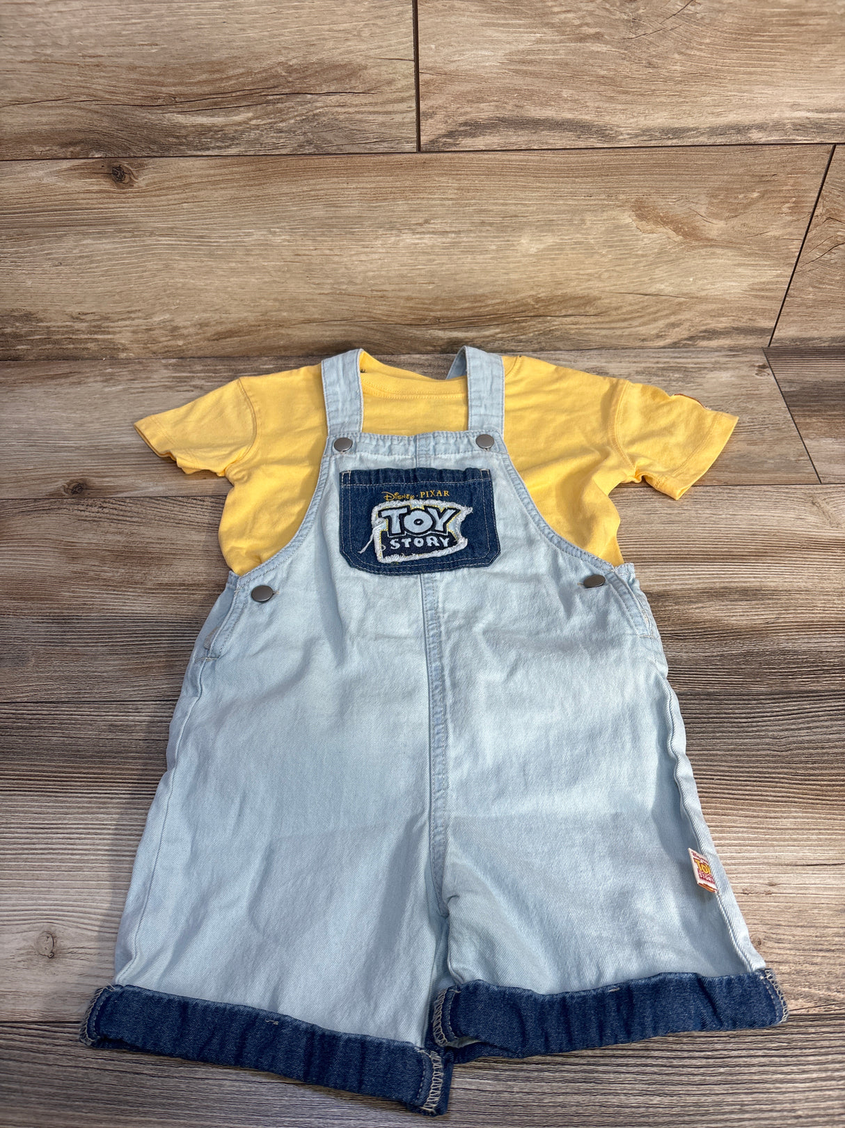 Disney Pixar Toy Story 2pc Shirt & Chambray Overalls Set Yellow sz 4T