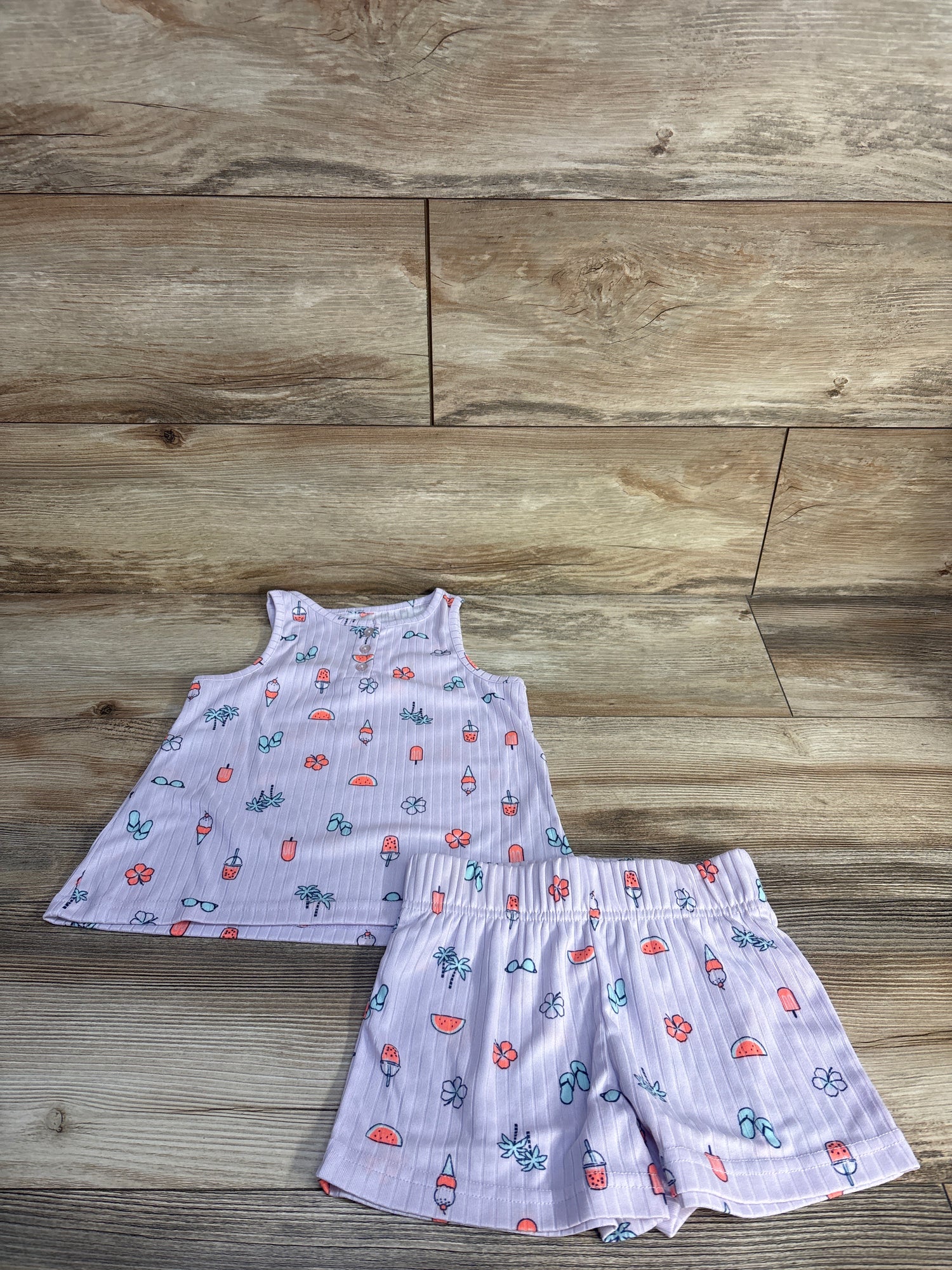 Cuddl Duds 2pc Ice Cream Henley Pajama Set Purple sz 4/5T