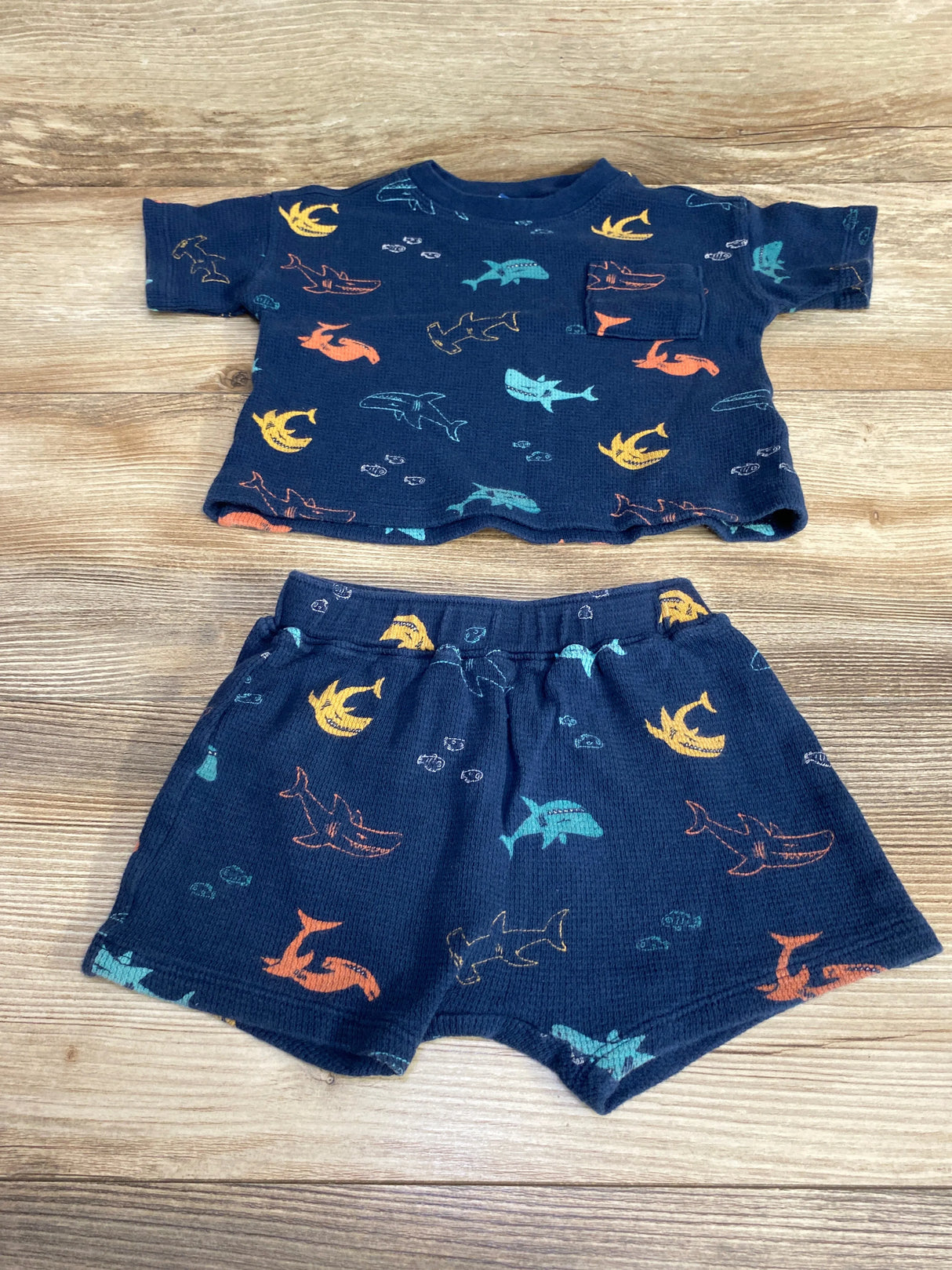 Old Navy 2pc Thermal-Knit Pocket Shirt & Shorts Navy sz 12-18m