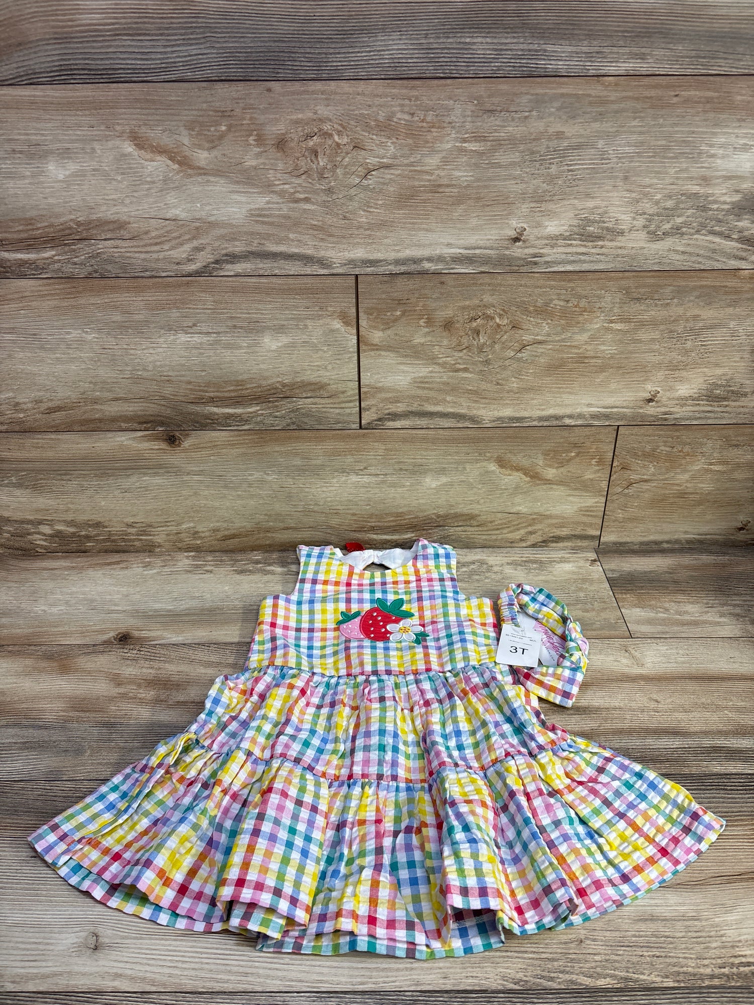 NEW Bonnie Jean 2pc Strawberry Seersucker Dress & Headband White sz 3T
