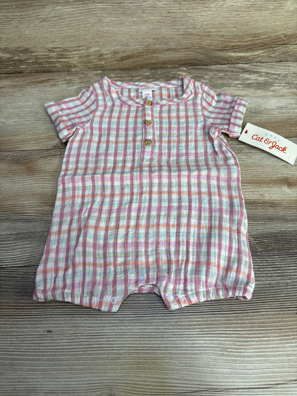 NEW Cat & Jack Plaid Shortie Romper Pink sz 3-6m